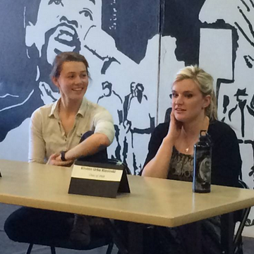 Kaya Lovestrand and Kirsten Urke back at Arcadia (formerly ARTech) in 2015 for an alumni panel discussion with current students.